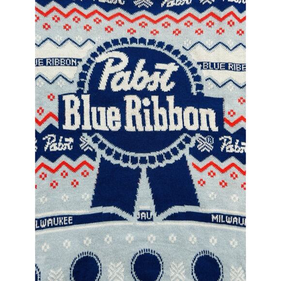 Pabst Blue Ribbon Sweater Mens Size Large Christmas Holiday Fair Isle Knit X-Mas - Picture 3 of 7